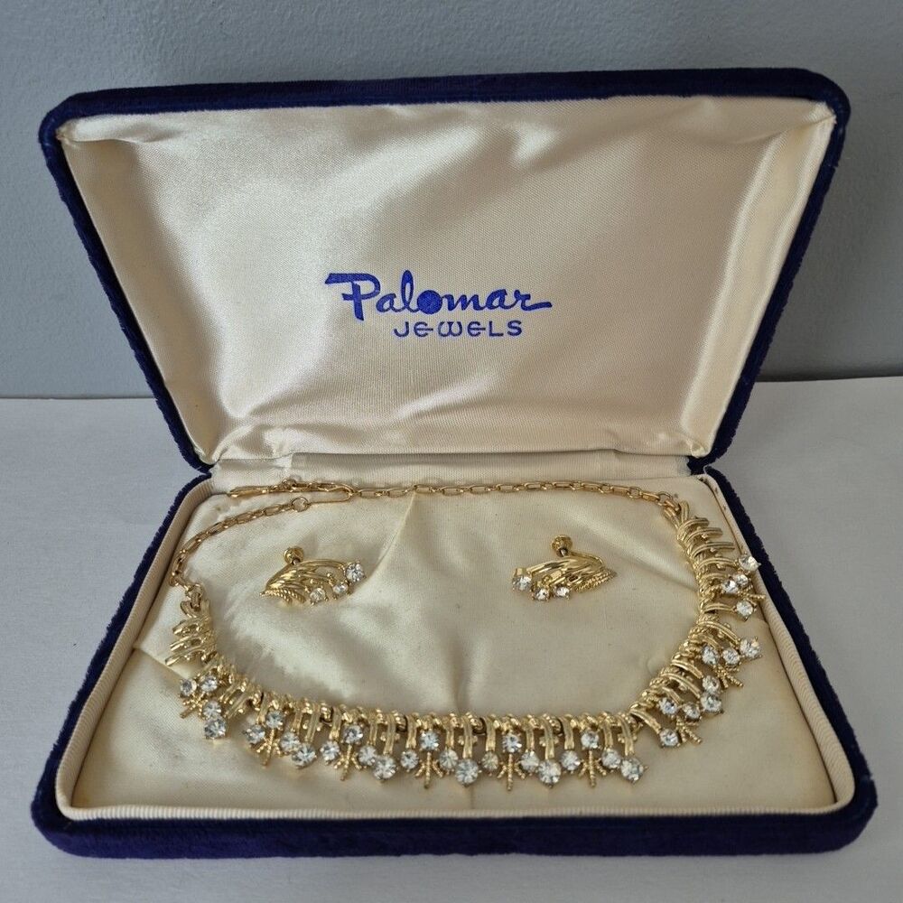 Palomar Jewels Vintage Gold Tone Clear Rhinestone Choker Necklace Earring Set